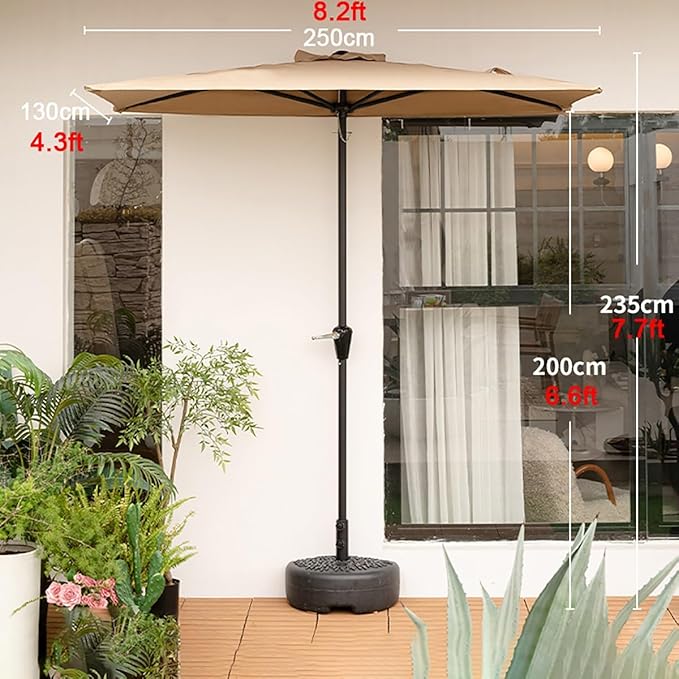 Half Rectangular Patio Umbrella, Small Half Parasol With Crank, For Cafe Wall Balcony Door Deck