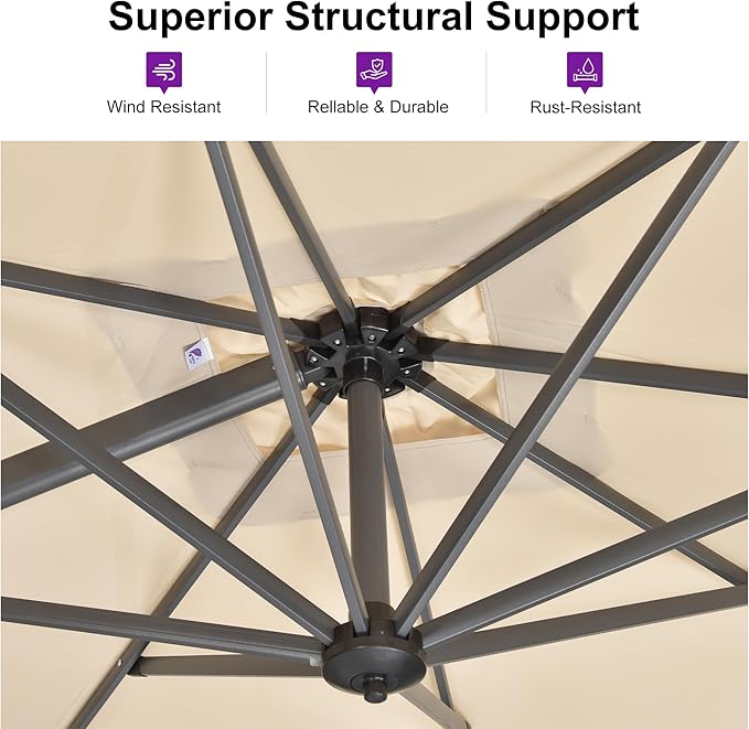 PURPLE LEAF 8'×8' Patio Cantilever Umbrella with Base Included Offset Outdoor Umbrella with Cover Square Outdoor Patios for Backyard Pool Garden Beige