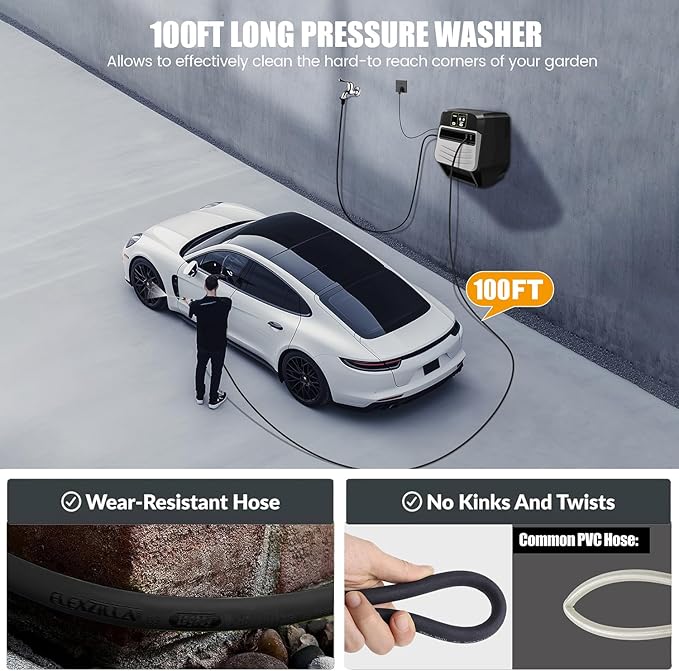 5500PSI Pressure Washer Wall Mounted Power Cleaner with 100ft Retractable Pressure, Silver