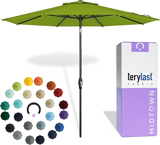 Midtown Umbrellas – The Swilt 10 Ft Patio Umbrellas with 360° Swivel & Tilt Mechanism, 8 Fiberglass Ribs & Terylast Polyester Fabric for Backyard, Deck, Pool & Cafes - Pear Canopy, Black Pole