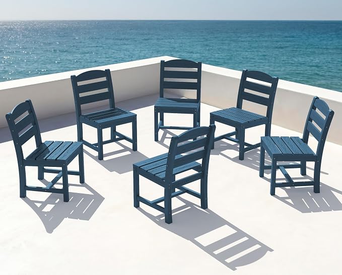 KINGYES Outdoor Armless Dining Chairs Set of 6,All-Weather HDPE Patio Chairs for Backyard,Pooside,Blue