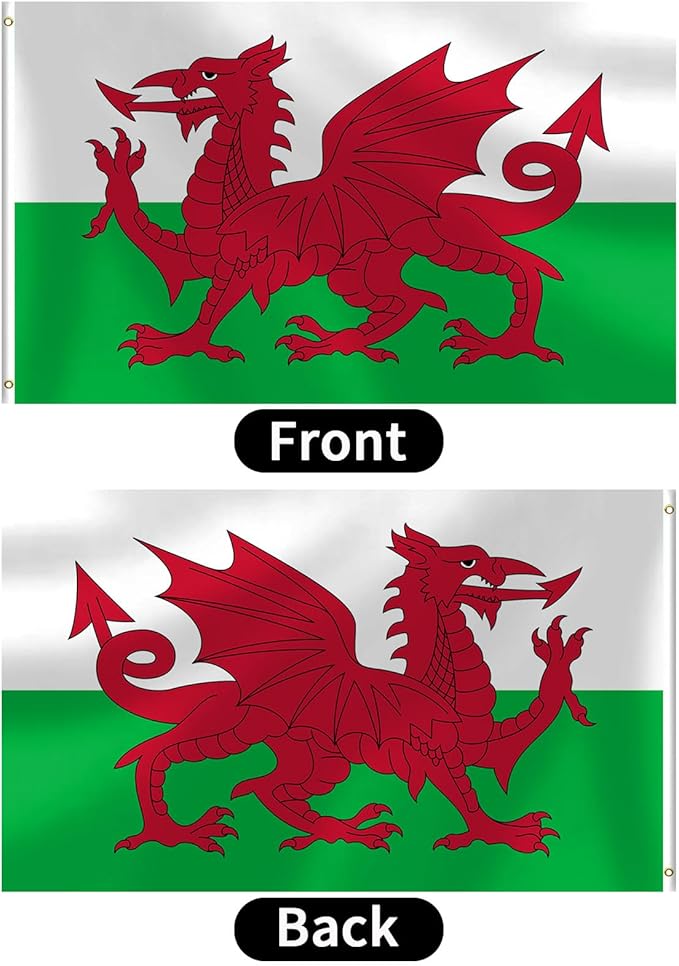 Wales Flag 3x5 FT Heavy Duty Welsh Flag Double Stitched Vivid Color Fade Proof Outdoor Decor With Brass Grommets(Wales)