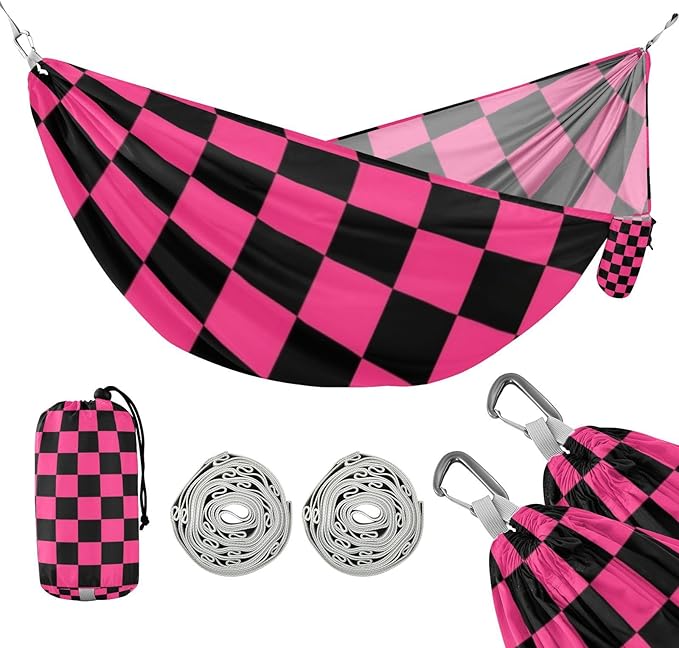 Purple and Black American Plaid 330lb Capacity Outdoor Hammocks with Tree Straps Indoor Hammock for Camping & Hiking Essential hamaca para adultos