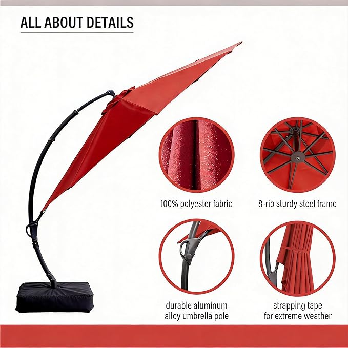 LAUSAINT HOME Outdoor Patio Umbrella with Base included, Deluxe Curvy Cantilever Umbrella Heavy Duty Offset Hanging Umbrella
