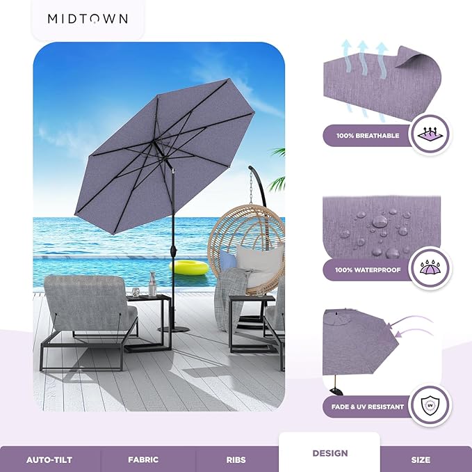 Midtown Umbrellas The Lean Patio Umbrella (Terylast Fabric - Textured Purple, 10 Foot)