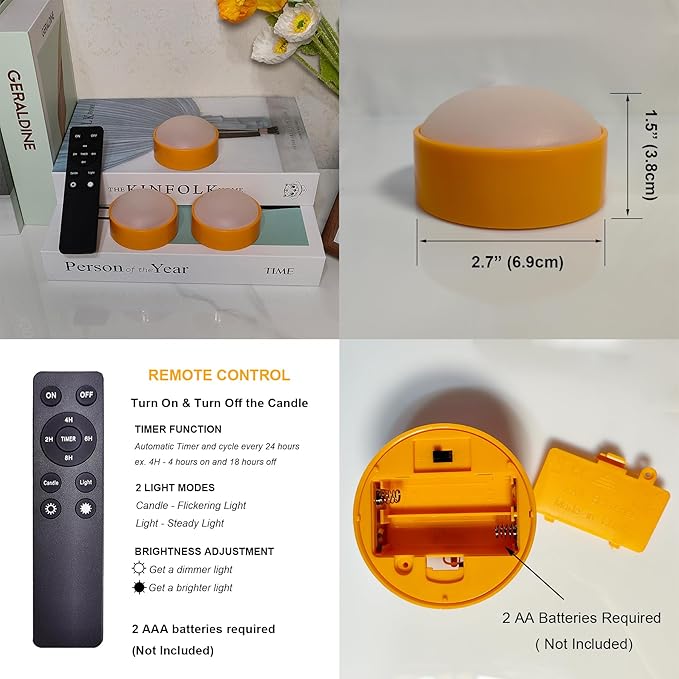 3 Pack Halloween Pumpkin Lights with Remote and Timer, Bright Flickering Battery Operated LED Light Flameless Candle Set for Pumpkin Décor Jack-O-Lantern Halloween Party Home Decorations, Orange Color