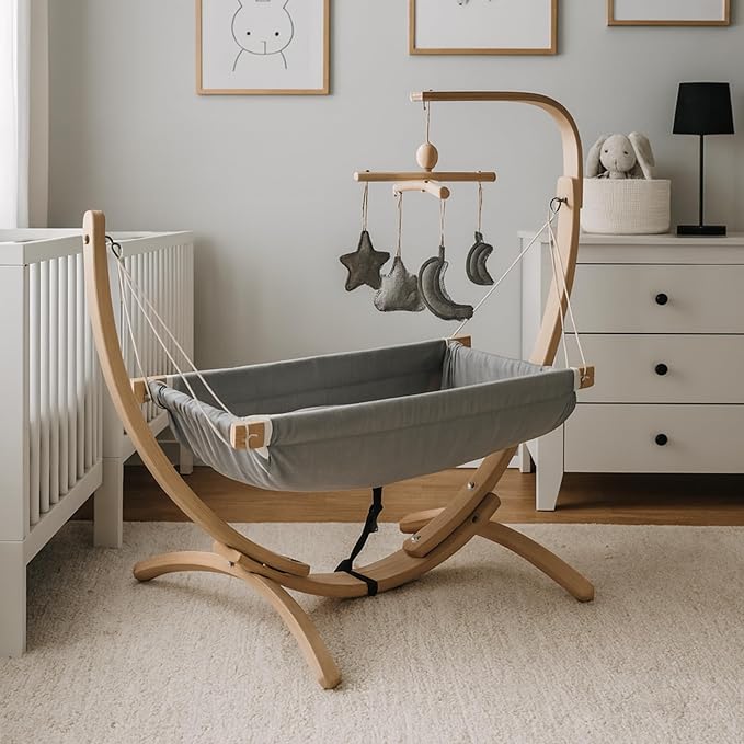 Kids Hammock Bed for Children Ages 3 to 5 Years, 15 to 36 kg Capacity, Comfortable Fabric with Wooden Frame, Portable and Easy to Assemble for Indoor and Outdoor Use (Grey-4)