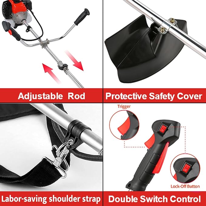 COOCHEER 4 in 1 Brush Cutter Gas Powered,58cc Weed Wacker Gas Powered, 2 Cycle Straight Shaft String Trimmer Grass Cutter Machine for Lawn and Garden Care Trimming, Orange