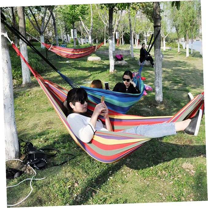 Abaodam Double Thickened Canvas Outdoor Hammock Swing Bed with Two Binding Ropes and Carry Bag Red Lightweight Camping Relaxation for Two Persons