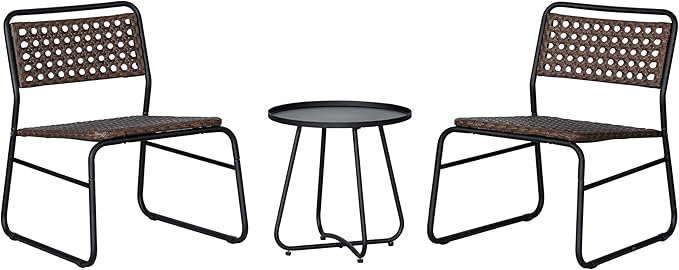 JONATHAN Y LVG1100B-3SET Freja 3-Piece Mid-Century Modern Faux Rattan Conversation Outdoor Patio Set Scandinavian, Classic, Transitional, Bohemian, Traditional, Black/Brown