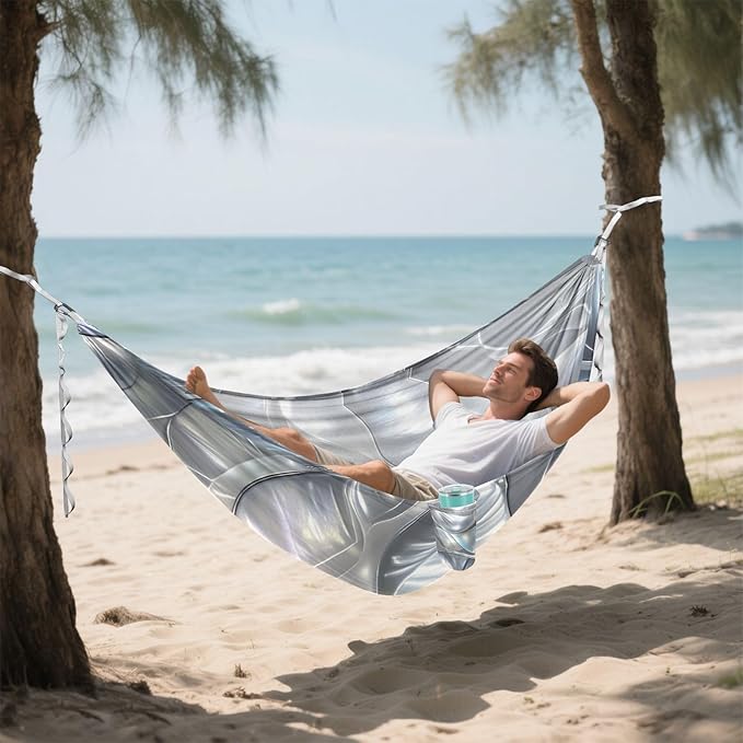 Silver Shell Outdoor Hammock with Hanging Rope Rope Hammock for Indoor Outdoor Patio