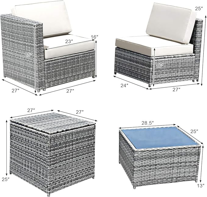 Tangkula 8 PCS Outdoor Patio Furniture Set, Rattan Wicker Sofa Set, Sectional Sofa Couch Conversation Set w/Storage Table and 12 Zippered Cushions for Garden Backyard Poolside (White)