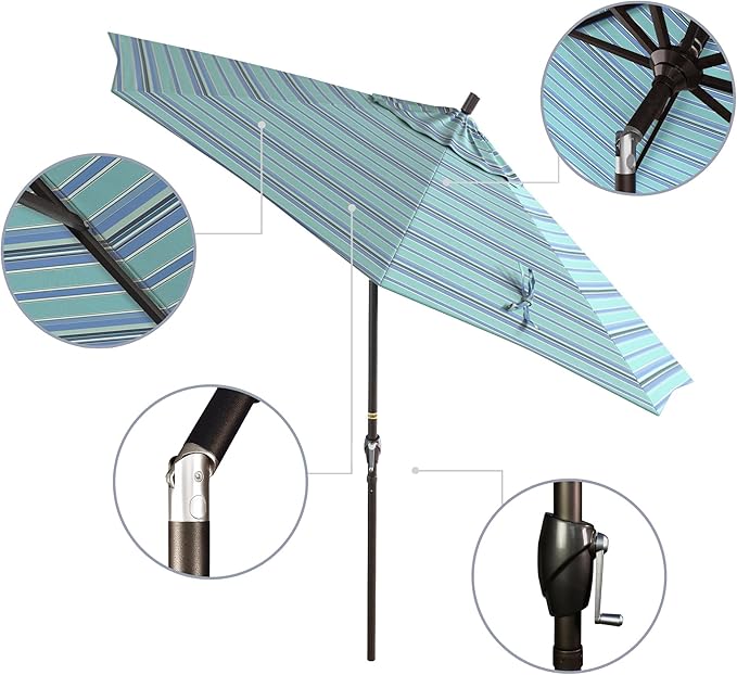 California Umbrella 9' Round Aluminum Market Umbrella, Crank Lift, Push Button Tilt, Bronze Pole