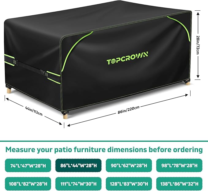Topcrown Patio Furniture Covers Rectangular, Waterproof Anti-UV Oxford Fabric with Double Airflow Vents for Outdoor Dining Table and Chairs (420D Black+Green, 86"L x 44"W x 28"H)