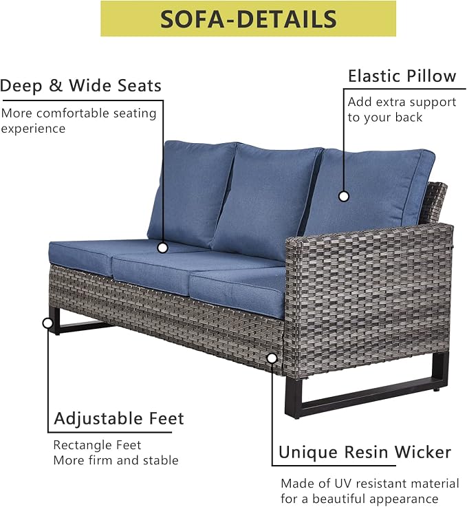 HUMMUH 9 Piece Patio Furniture Set,Outdoor Sectional Sofa Couch & Swivel Rocker Chairs,Propane Firepit with Hidden Fuel Tank,Outdoor Conversation Set for Porch,Garden,Backyard