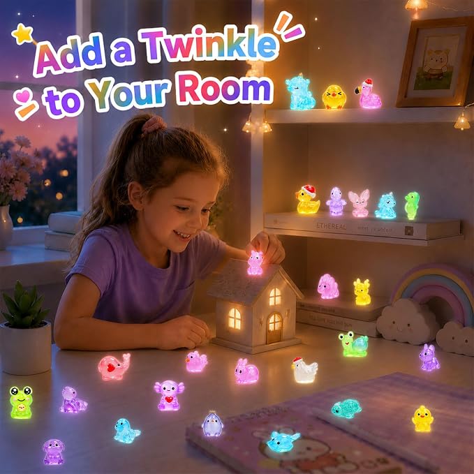 EKisemio 160Pcs Mini Resin Animals Blind Bags, Glow Mystery Figures Bags | Luminous Animals Figures Variety Pack , Glow in The Dark Designs, for Kids’ Collecting, Hide Games, Classroom Rewards