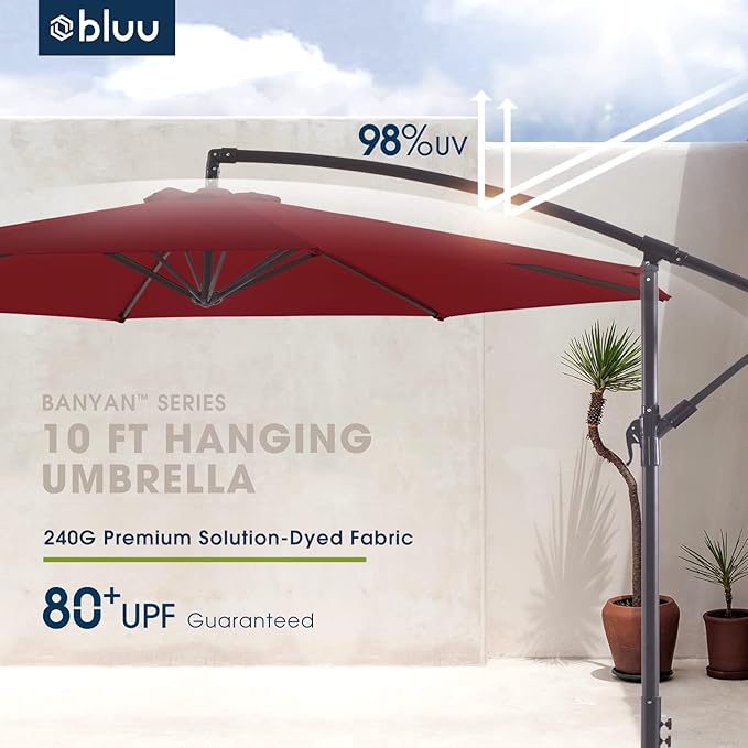 WUFF Bluu 10ft Patio Offset Umbrella Cantilever Umbrella Hanging Market Umbrella