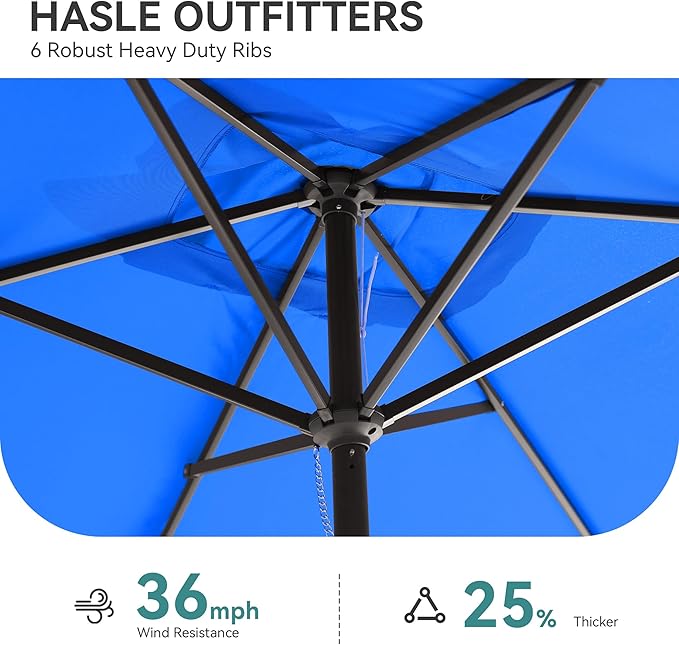 HASLE OUTFITTERS Rectangular Patio Umbrella, 6.5 x 10 ft Rectangle Table Umbrellas w/Heavy Duty Ribs, Effortless Crank and Push Button Tilt, Wind Resistant Sun Umbrella for Outdoor Patio, Blue