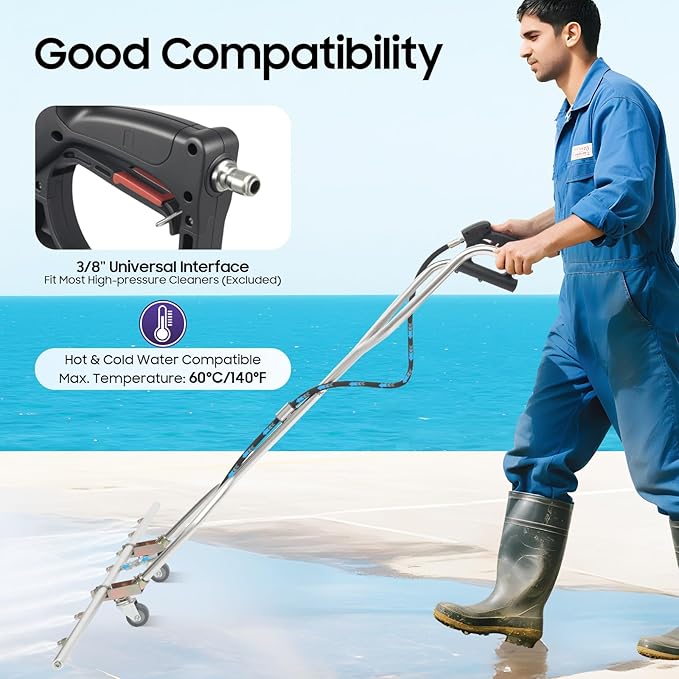 39” Professional Power Washer Broom Attachment, Stainless Steel Pressure Washer Water Broom with 7 Nozzles, 60°C/140°F Max Temperature Water Broom for Pressure Washer 5000 PSI