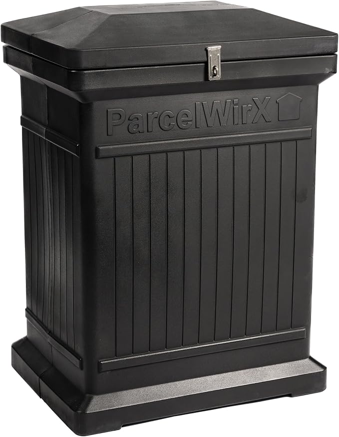 RTS Home Accents ParcelWirx Premium Vertical Storage Cabinet/Lockable Package Delivery Box with Hinged Lid, Black