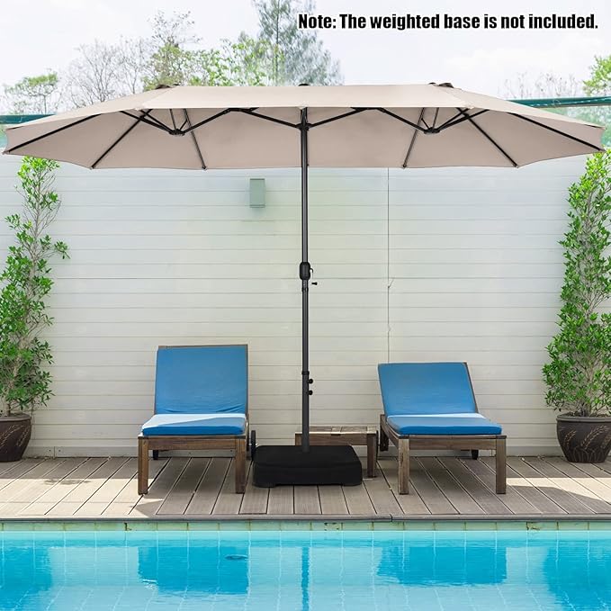 Tangkula 15Ft Double-Sided Patio Umbrella, Outdoor Extra Large Umbrella W/Hand-Crank System & Air Vents, Market Twin Umbrella W/ 12-Rib Sturdy Metal Frame for Poolside, Garden Backyard (Beige)