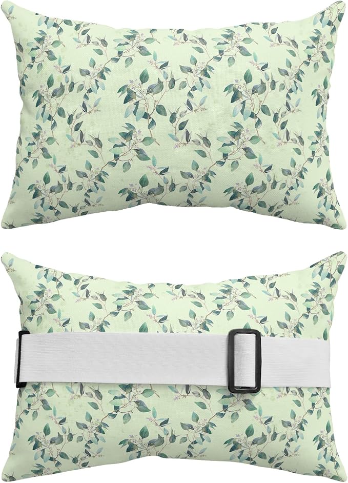 Outdoor Pillows Covers with Inserts Spring Summer Farmhouse Leaves Flower Plants Green Waterproof Pillow with Adjustable Strap Throw Pillows for Patio Furniture Recliner Lounge Chair, 11x16 inch, 1PCS