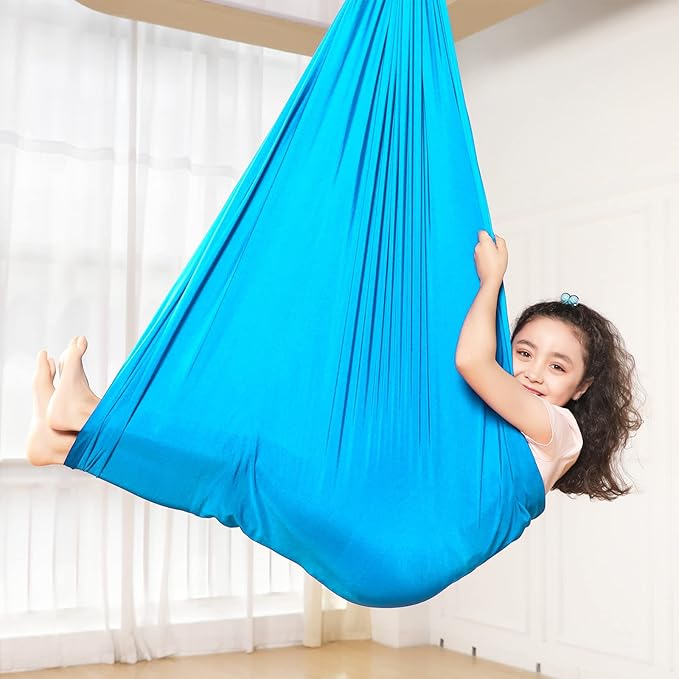Kids Sensory Therapy Swing Hammock Children's Swing Hammock Indoor Elastic Cuddle Pod Swing for Autism Boys Girls with ADHD SPD Asperger's Sensory Integration Special Needs (Light Blue)