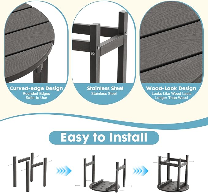 Outdoor Side Table, Adirondack Round 17" Patio Table, Easy Maintenance & Weather Resistant, HDPE End Table for Backyard, Pool, Patio, Porch, Mix-Brown