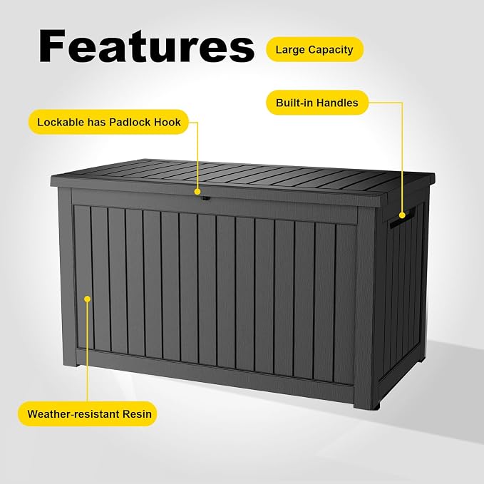 PatioZen 280 Gallon Deck Boxes Outdoor Waterproof, Weatherproof Outdoor Storage Boxes Lockable for Patio Furniture, Pool Supplies,Garden Tools(Black)