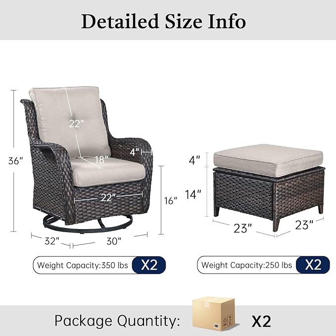 Outdoor Swivel Chairs-Patio Swivel Glider Chairs with Ottomans Outdoor Conversation Set for Deck Balcony Poolside Backyard-Brown/Beige