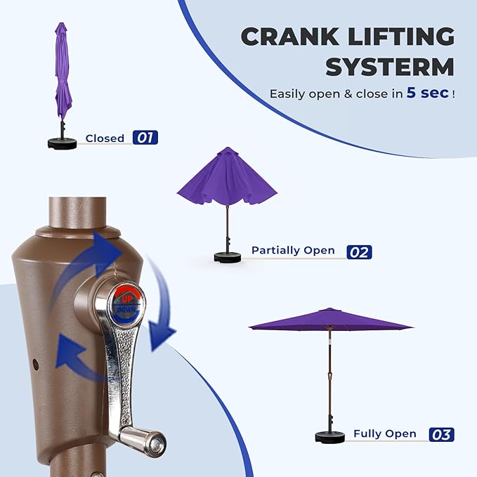 BRIOPAWS 9FT Patio Umbrella with Base Included | Outdoor Table Umbrellas | Push Button Tilt & Crank | 8 Sturdy Fiberglass Ribs | Waterproof | Heavy Duty for Garden Lawn DeckBackyard & Pool