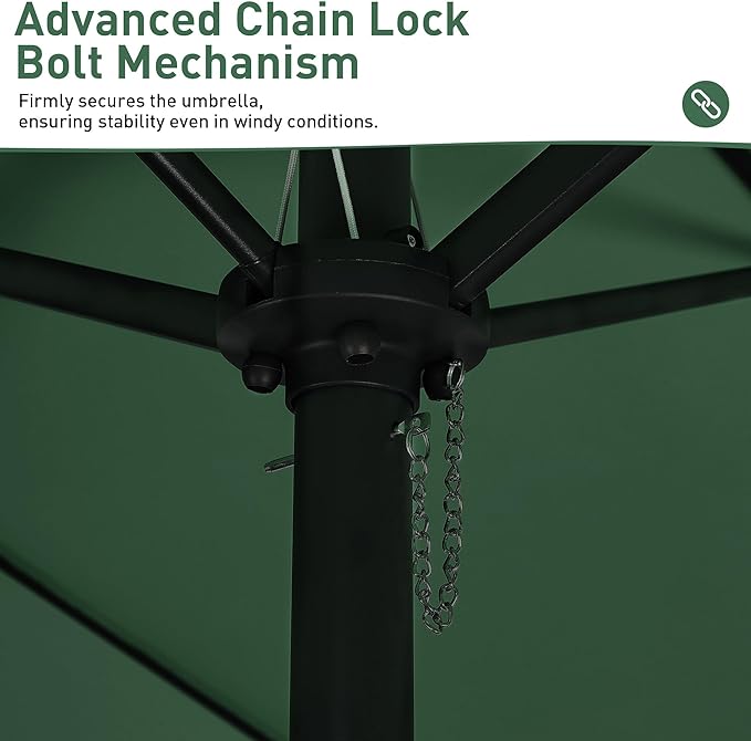 15 ft Patio Umbrella with Base, Large Rectangle Outdoor Umbrella with Matching Stand, Strap, Crank, Green
