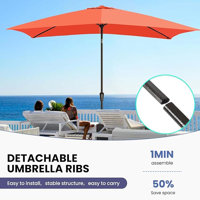 Ayge 6.5x10FT Rectangular Patio Umbrella Outdoor Table Umbrella w/Push Button Tilt & Crank Rectangle Market Umbrella UV Protection for Garden,Deck,Lawn,Yard & Pool,Orange