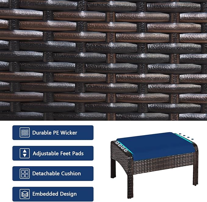 HAPPYGRILL 5 Pieces Patio Furniture Set Outdoor Rattan Wicker Conversation Set with Coffee Table Cushioned Sofas and Ottoman Chat Set for Garden Backyard