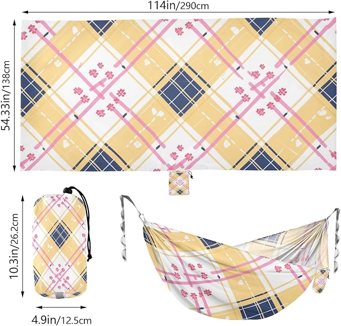 Yellow Blue Cute Cartoon Buffalo 330lb Capacity Hammocks with Tree Straps Hanging Hammock for Camping Travel Accessories hamaca con soporte para adultos