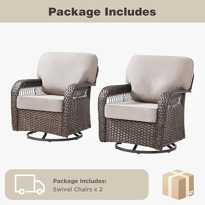 Belord Patio Chairs Set of 2, Wicker Swivel Rocker Outdoor Chairs for Deck Porch Garden, 2 Piece Luxury Patio Furniture Set,Beige