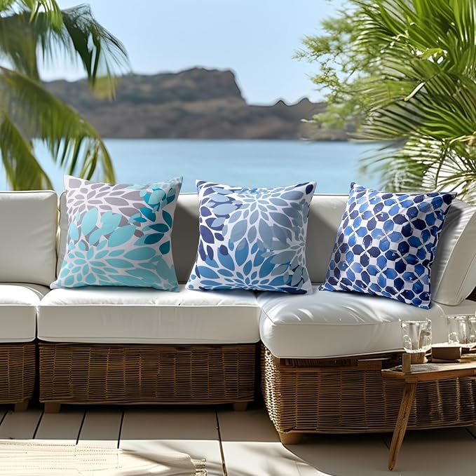 18x18 Waterproof Outdoor Pillows, Set of 2 Outdoor Throw Pillows | Patio Furniture Pillows, Fluffy Decorative Pillows, Waterproof &Fade Resistant, Removable & Washable, Dark Blue