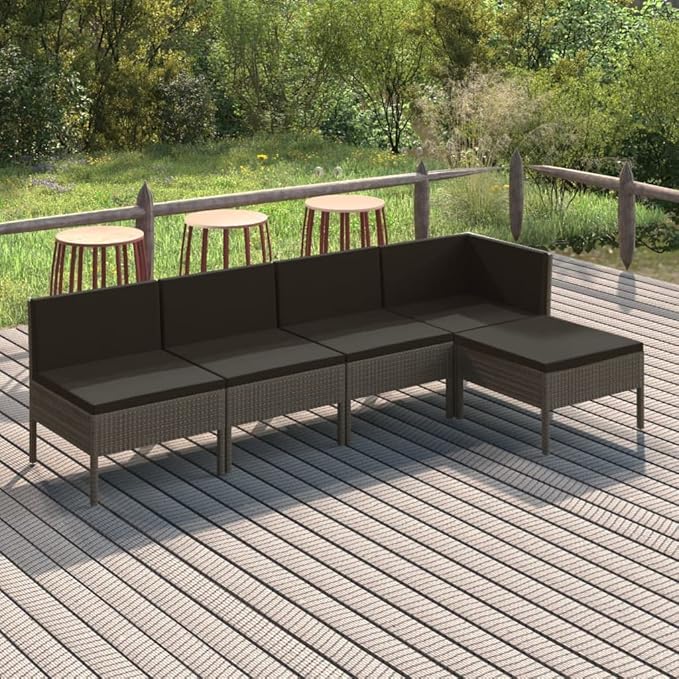 Patio Lounge Set with Cushions,Patio Furniture Sets,Patio Conversation Sets,Outdoor Furniture Sets,for Garden,Backyard,Outdoor,5 Piece Poly Rattan Gray