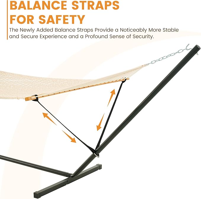 Lazy Daze Hammocks 2 Person Portable Hammock with 12FT Stand, Double Traditional Hand Woven Cotton Rope Hammock and Pillow for Outside, 450lbs Weight Capacity for Patio Backyard