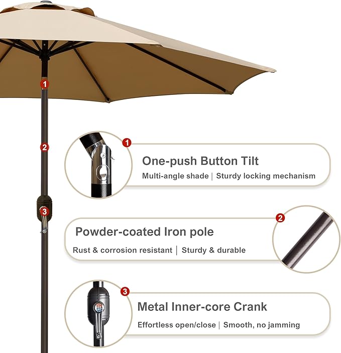 Blissun 9' Patio Umbrella + Replacement Lower Pole – Complete Outdoor Shade Solution with Spare Heavy-Duty Bottom Pole (Bundle)
