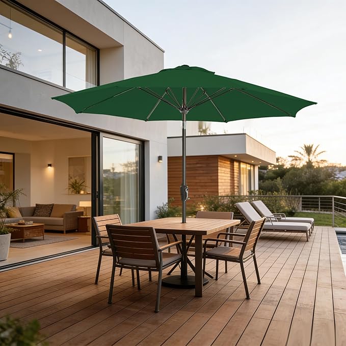 9FT Outdoor Patio Umbrella Outdoor pool Umbrella with Push Button Tilt and Crank, Market Umbrella 8 Sturdy Ribs UV Protection for Garden, Deck, Backyard (Green)