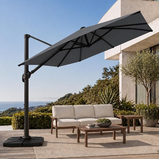 Cantilever Patio Umbrella, Large Square Outdoor Offset Umbrella with Aluminum Pole, 360-degree Rotation for Garden, Deck, Pool