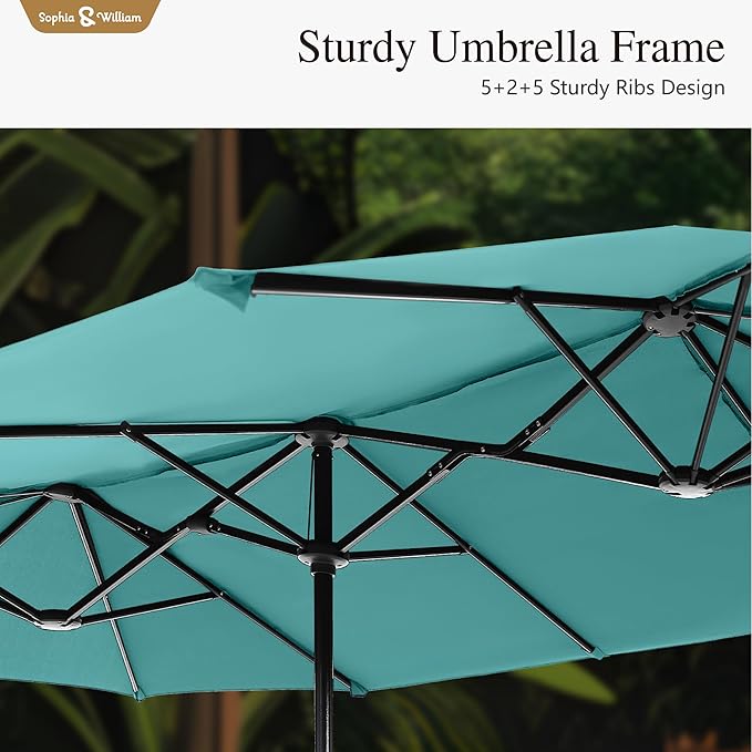 Sophia & William 13ft Outdoor Patio Umbrella for Table, Large Double-sided Umbrella for Garden, Deck, Pool, Turquoise