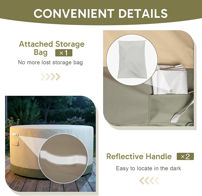 COWVIE Round Patio Dining Set Cover for Outdoor Table and Chairs, 600D Waterproof and UV-Resistant Fabric Patio Furniture Cover with Storage and Air Vent, 62''Dia x 32''H