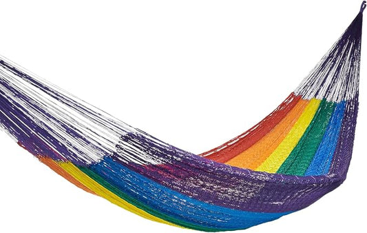 NOVICA Multicolor Rainbow Striped Hand Woven Nylon Mayan 1 Person Rope Hammock, 'Dreaming of Rainbows' (Single)