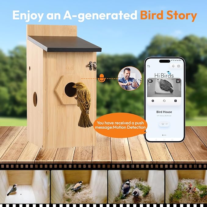 Smart Bird House with Camera – IP66 Waterproof, Two-Way Audio, App Control, 4MP Full-Color Night Vision, Cloud & SD Storage –for Bird Lovers