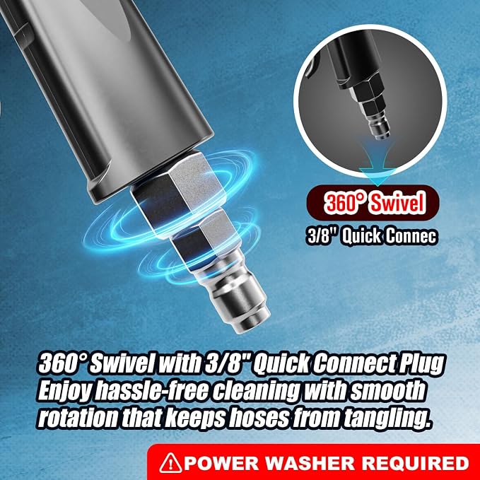 Swivel Pressure Washer Gun 3600 PSI – Easy Pull Trigger Handle with 3/8" Quick Connect Plug, Foam Cannon Compatible for Car, Home & Outdoor Cleaning (Black)