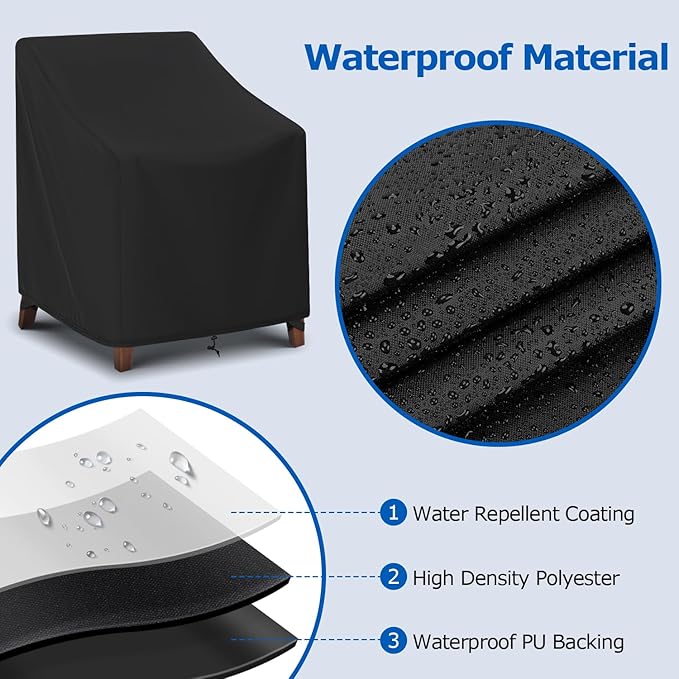 SunPatio Outdoor Chair Covers Waterproof, 2 Pack Patio Chair Protector with Windproof Straps, Outdoor Furniture Covers All Weather Protection, 29" W x 30" D x 36" H, Black