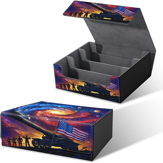 Large Card Deck Box for MTG, Fits 1200+ Sleeved Cards, PU Leather Storage Case with Strong Magnetic Closure, Multiple Colors Available for TCG CCG Baseball Card Collections, Starry Sky Flag