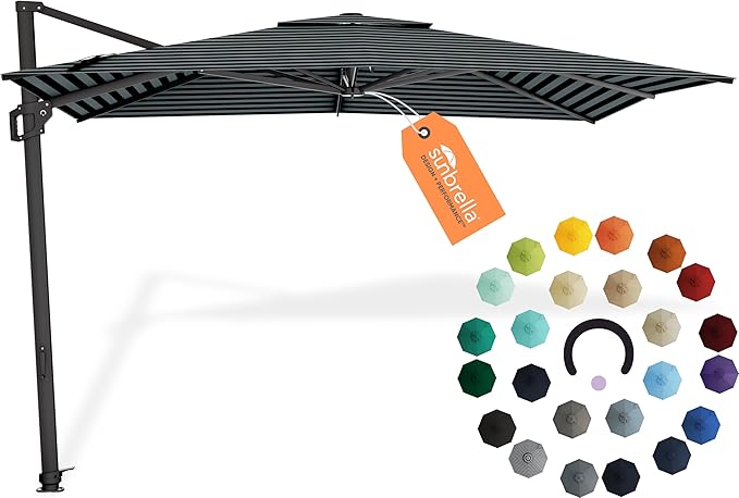 Midtown Umbrellas 9 x 9 Ft Outdoor Cantilever Patio Umbrella w/Sunbrella Black & White - Tilt 360° Rotate Offset Patio Umbrella, Deck Patio Umbrella, Backyard Umbrella & Garden Umbrella - Black Frame